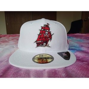 Tampa Bay Buccaneers White Pirate Ship Fitted Cap Hat 7 3/8 New Era 59FIFTY 50